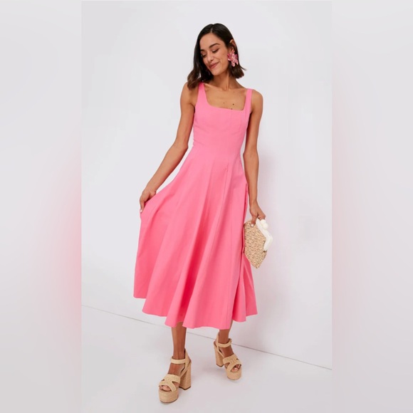 🩷 Staud Wells Midi Dress in Plumeria Pink - Picture 3 of 5